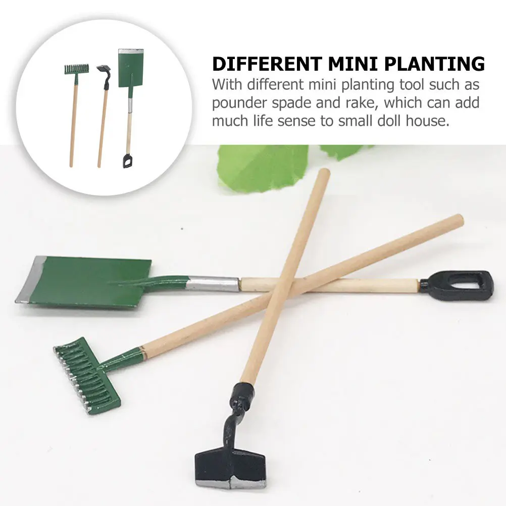 1Set Premium Wood Iron Miniature Garden Tools Decor for Small House Garden DIY Layout Props Realistic Outdoor Farming