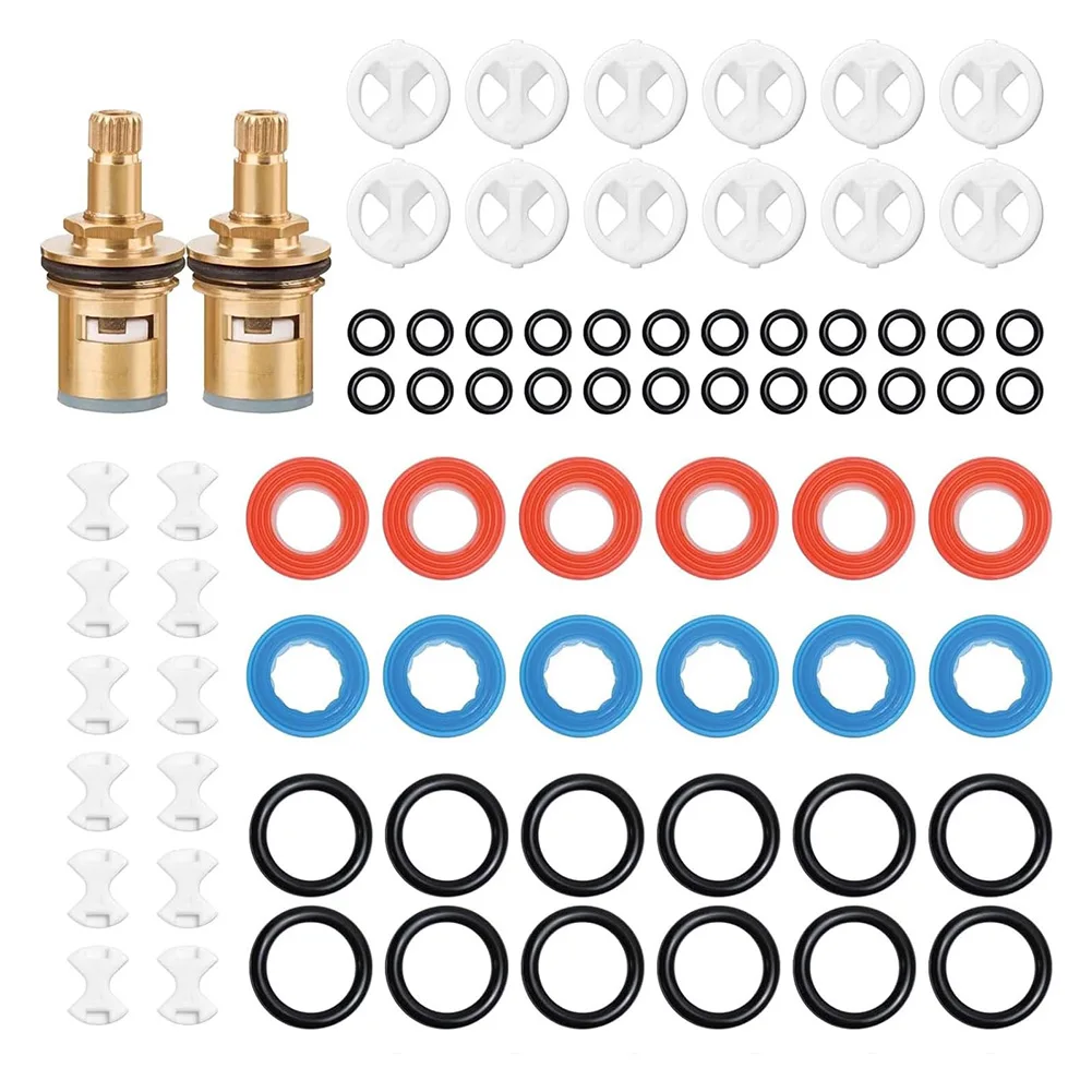 2 Pack Brass Tap Cartridge with 72 Assorted Washers and Silicone O Rings for Repairing Standard Kitchen and Bathroom Mixer Taps