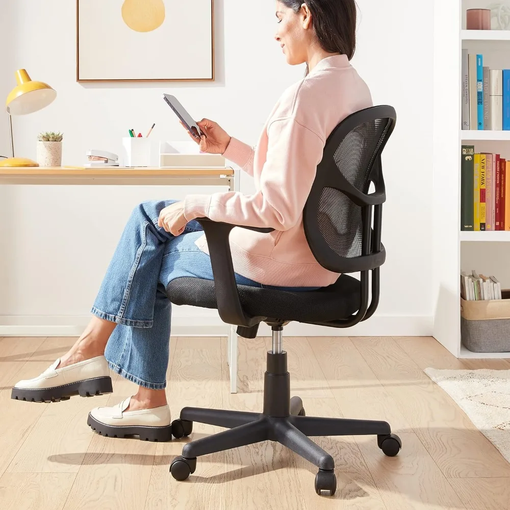 Basics Mesh Mid-Back Adjustable-Height 360-Degree Swivel Office Desk Chair with Armrests, Lumbar Support and Easy to Assemble