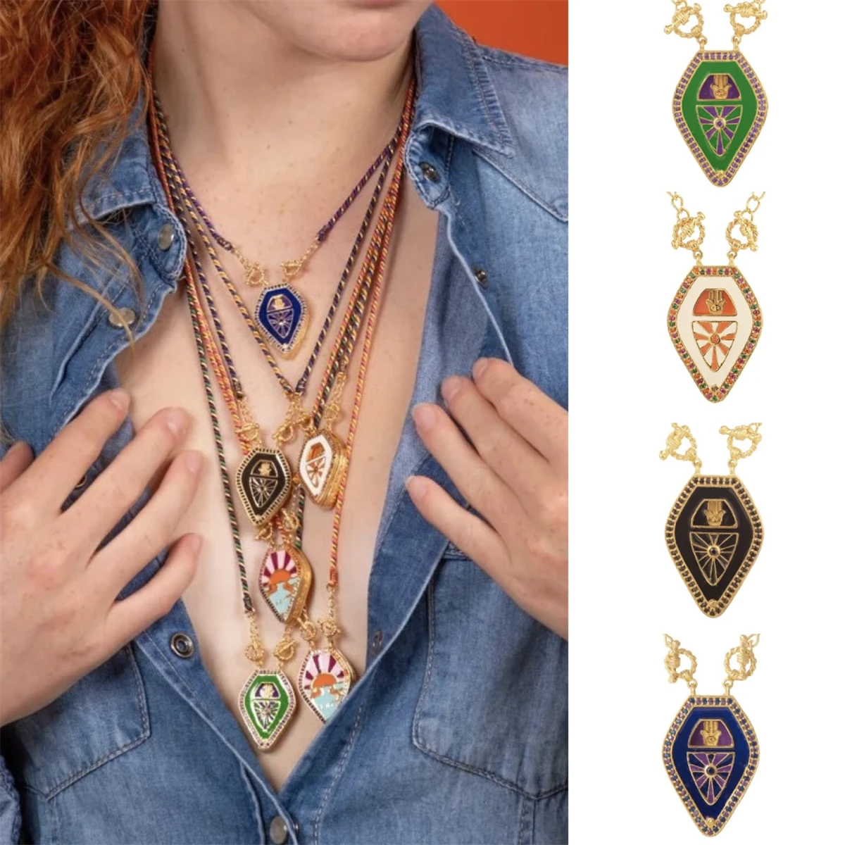 

New retro literary pentagonal box color pendant necklace female fashion gold-plated color preservation