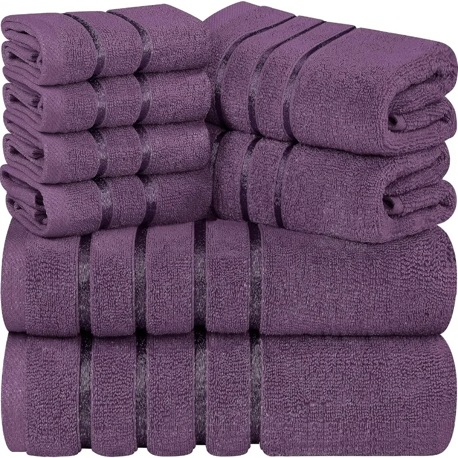 

8 Piece Luxury Towel Set for Bathroom: Includes 2 Bath Towels 2 Hand Towels and 4 Wash Cloths Made from 600 GSM Ring Spun Cotto