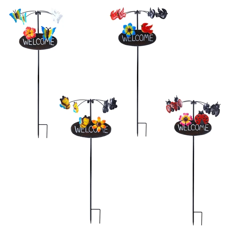 

Metal Welcome Sign Bird for Butterfly Flower Wind Spinner Windmill Stake for Home Outdoor Garden Yard Decoration Gift