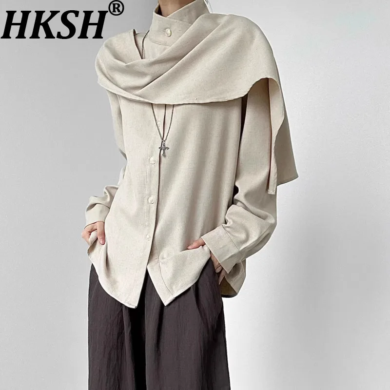 HKSH Spring Autumn New Men Yamamoto Style Irregular High-End Trendy Design Long Sleeve Shirt Niche Patchwork Fashion Top HK16523
