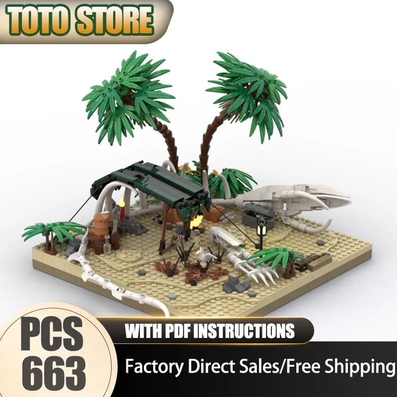 City Street View Model Moc Building Blocks Whale Bone Camp Model Technology Pirate Fortress Model Gift DIY Assembly Holiday Toy