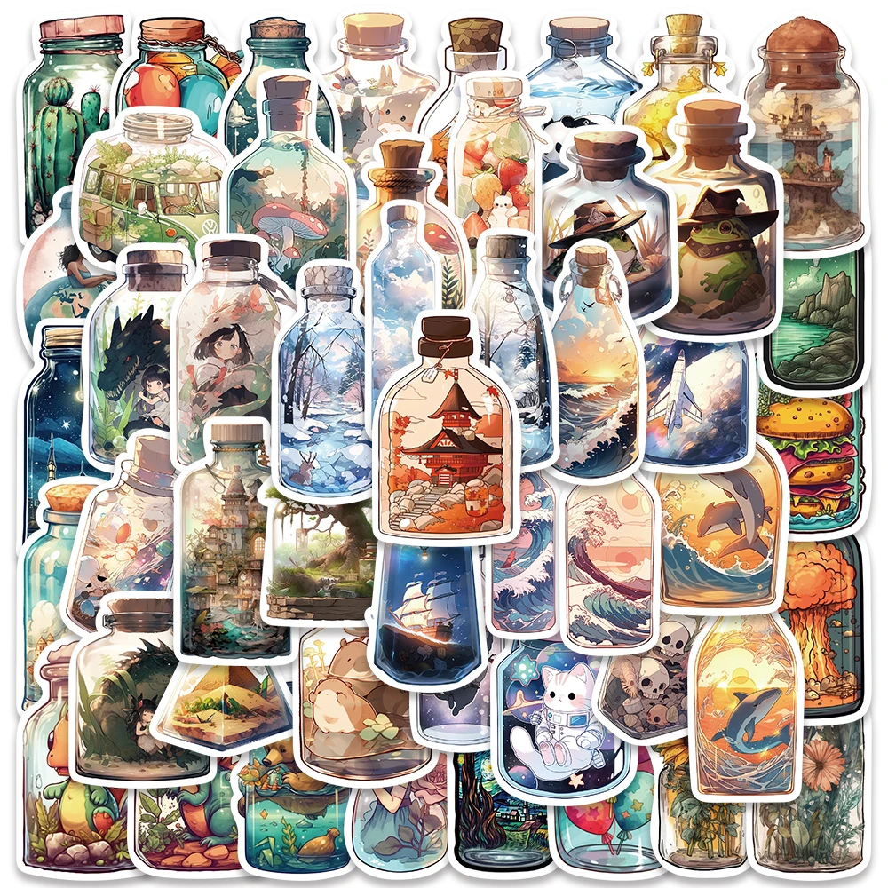 50/100PCS Cartoon Landscape in Bottle Cute Stickers Kawaii Anime Stickers Diary Laptop Bike Luggage Decoration Kid Sticker