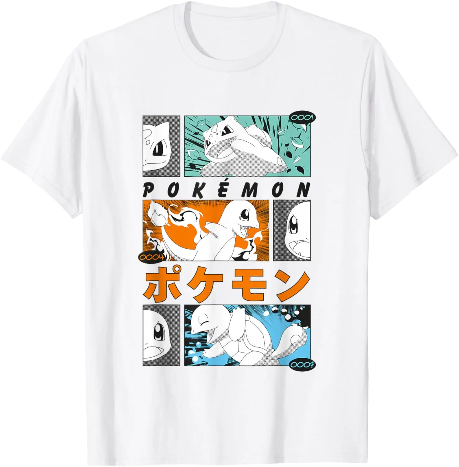 Pokémon Kanto Starters Vintage Manga Action Panels T-Shirt S-6XL