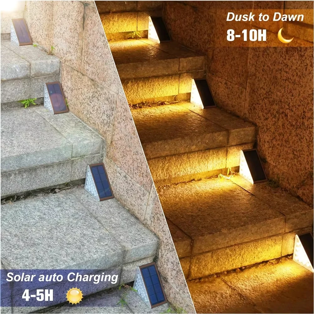 LED Step Lamp Stair Light Outdoor IP67 Waterproof Solar Light with Lens Anti-theft Design Decor Lighting for Garden Deck Path