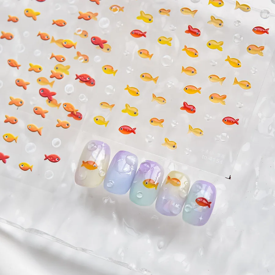 1 pièces 5D mignon gelée poisson rouge carpe autocollant pour ongles petit poisson Koi bulle d'eau Nail Art décalcomanies été auto-adhésif manucure curseurs