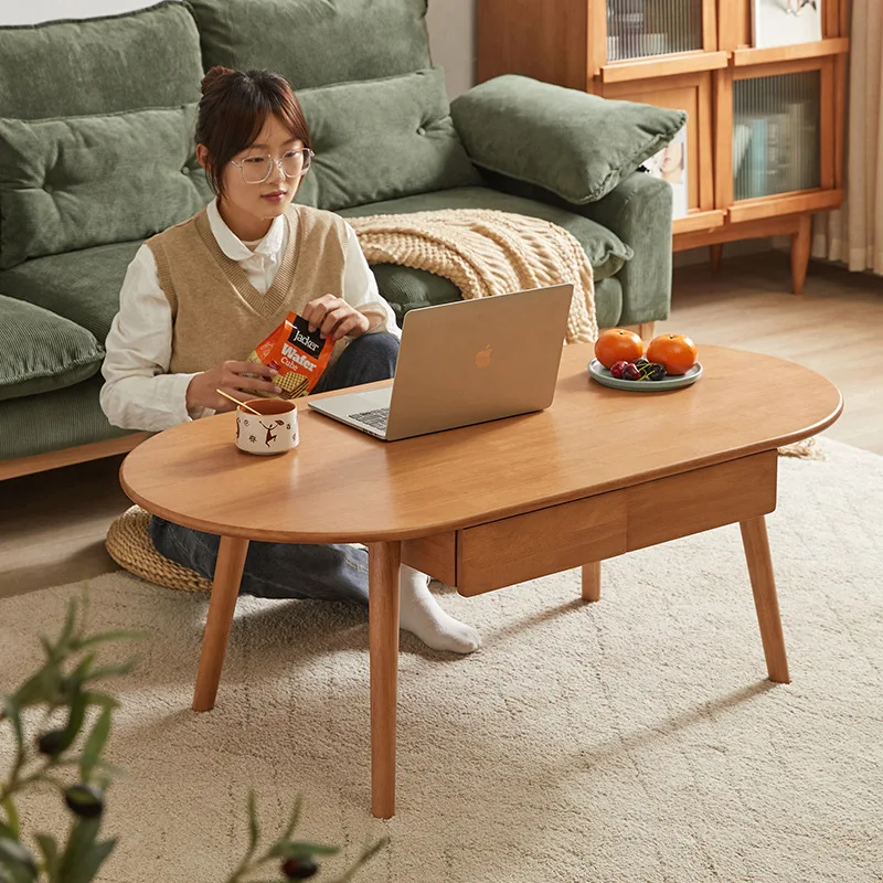 طاولة قهوة من الخشب الصلب، طاولة قهوة من خشب الكرز لغرفة المعيشة المنزلية الصغيرة، تخزين بسيط مع أدراج