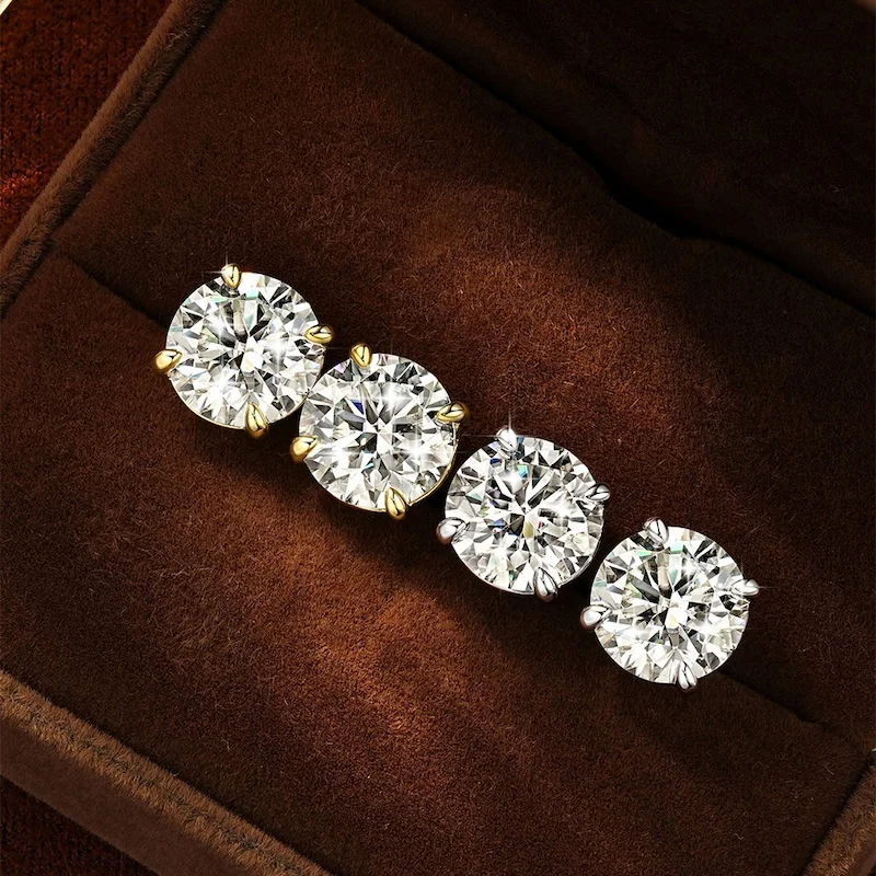 Rrjzz Solitaire Round D-Color 3mm-9mm Moissanite Stud Ear for Men Women 0.1CT-3CT Lab Created Diamond Earrings GRA Jewelry Gifts