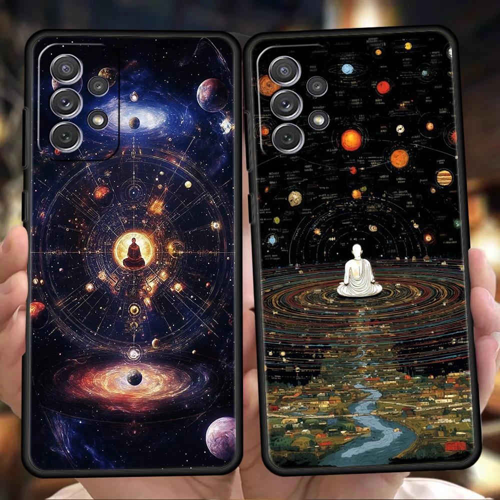 Phone Case for Samsung Galaxy A13 A15 A17 A22 A23 A25 A31 A32 A33 A35 A41 A51 A52 A55 5G Soft TPU Shell Meditator Universe Capas