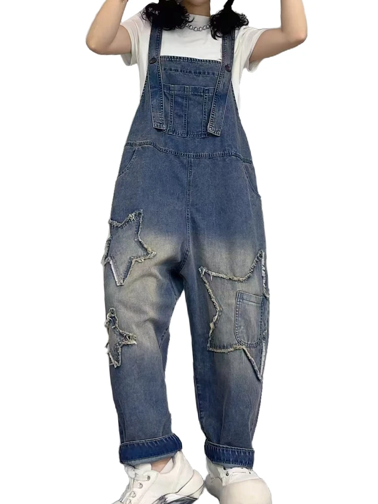 

Amax luluE Fashion Jeans Summer Womens Vintage Denim Overalls Loose Casual Pants Ladies Classic High Waist Embroidery Trousers