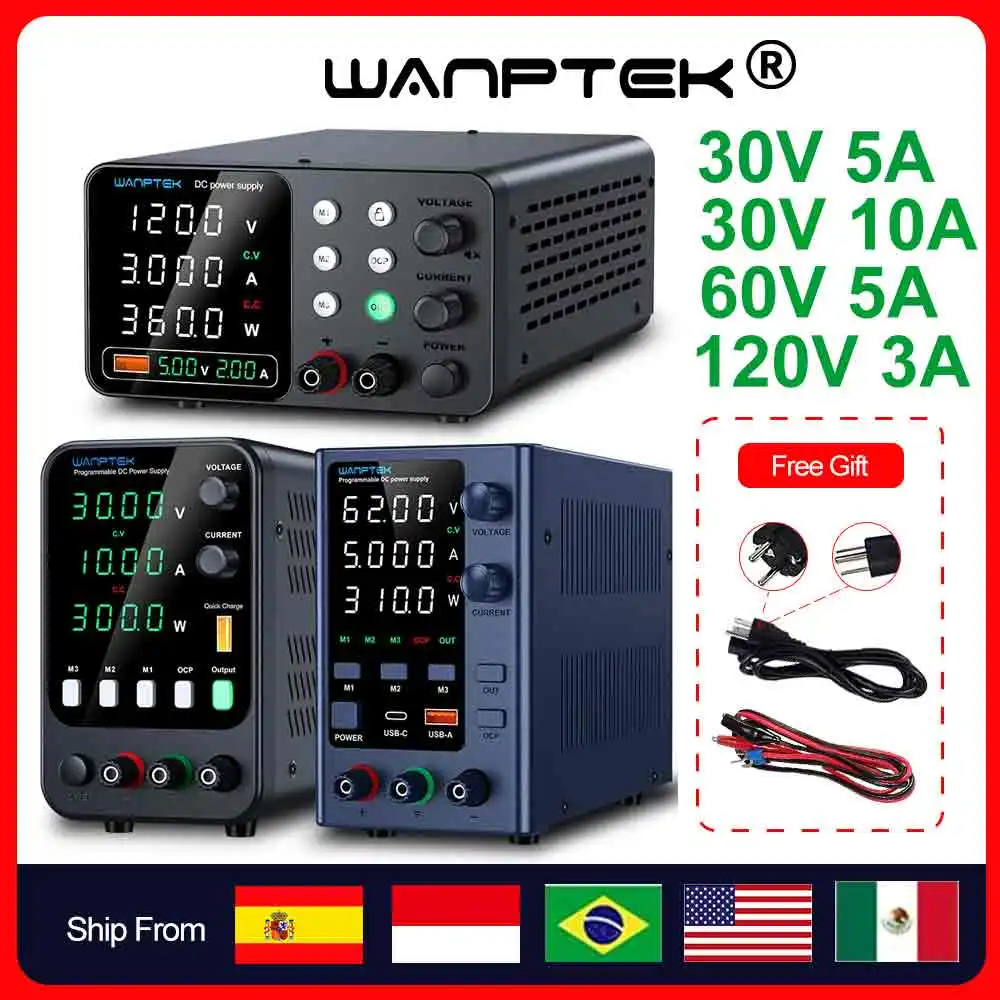 

Wanptek 30V 5A 10A 60V 5A 120V 3A DC Power Supply Adjustable Digit Display memory function Lab Power Supplies Voltage Regulator