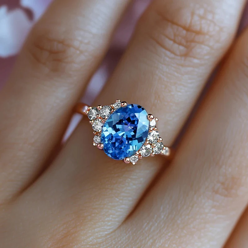 Huitan Eleganter Damenring für Hochzeit, Verlobung, luxuriös, mit hellblauem CZ-Stein, Party-Accessoires, zarter Damenschmuck, Geschenk – Detail 13