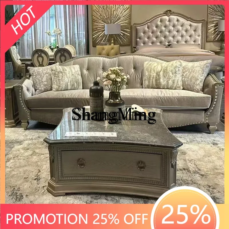 

SM home lighting luxury retro sofa coffee table TV cabinet combination solid wood marble sofa combination