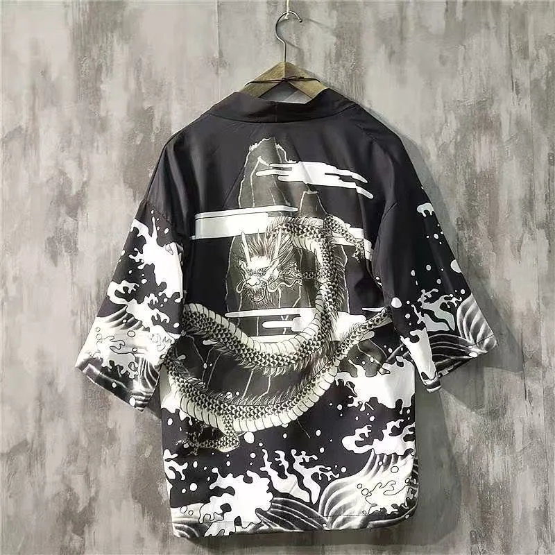 Men Kimono Japanese Style Haori Chinese Style Cardigan Adult Summer Loose Cardigan Women Carp Dragon Yukata Samurai Clothes