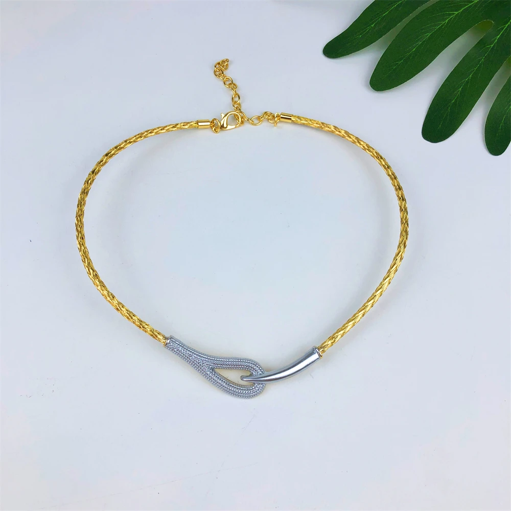 ESALE Italian Design Jewelry Set Gold Silver Color Two Tone Necklace Bracelet Geometry Stud Earring Ring For Women Wedding Gift