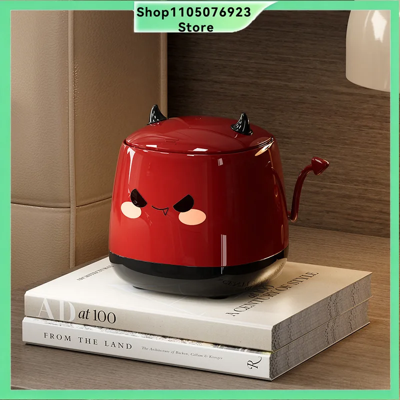Cute Mini Devil High-Appearance Desktop Trash Can with Lid, Bedroom Office Dormitory Storage Bin
