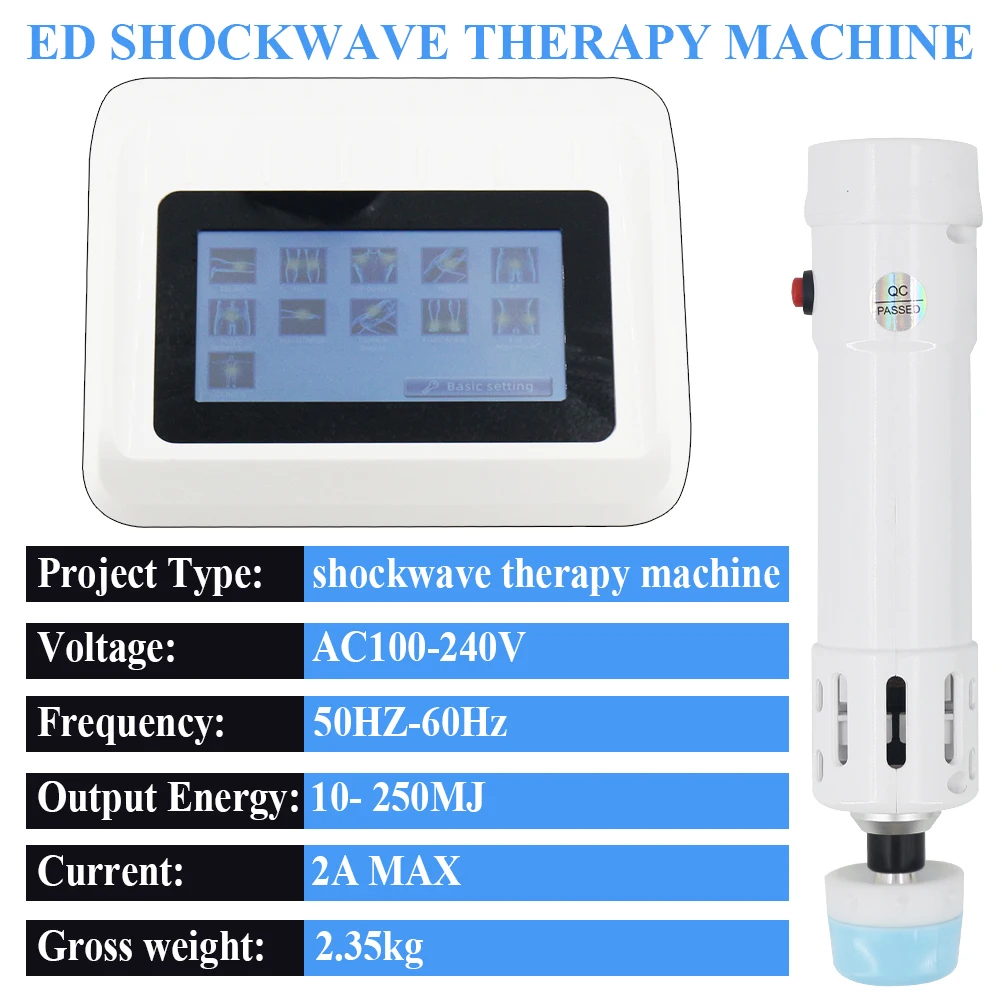 Shock Wave Therapy Machine 250MJ ที่มีประสิทธิภาพสําหรับ ED Treatment กําจัดปวดกล้ามเนื้อนวดผ่อนคลาย Shockwave Chiropractic 2 IN 1