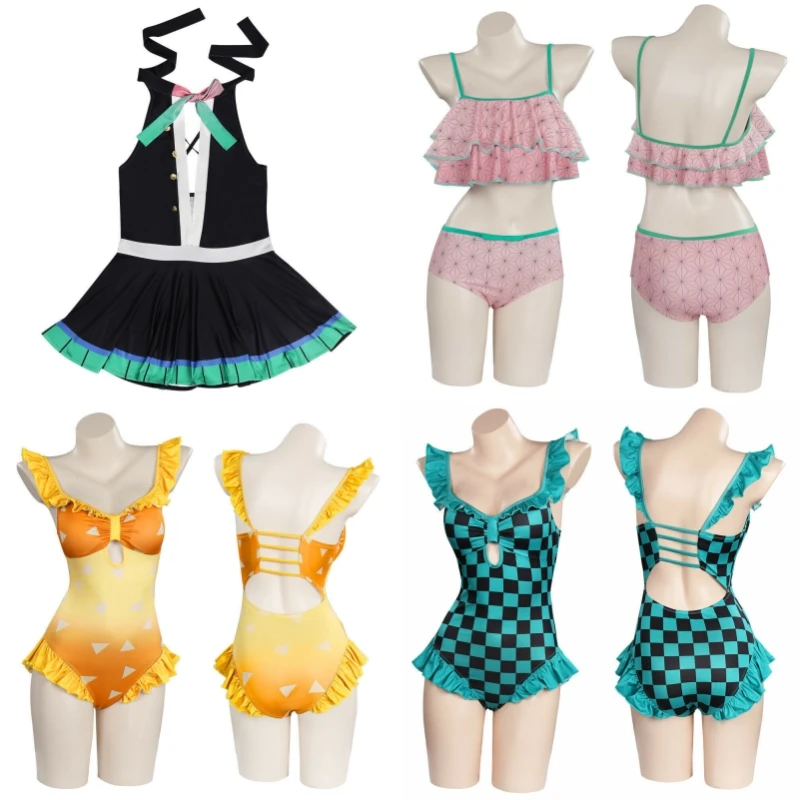 Demon Slayer Tanjiro Kamado Nezuko Kochou Shinobu Agatsuma Zenitsu Swimsuit Anime Peripherals Cartoon Cosplay Clothes Kawaii