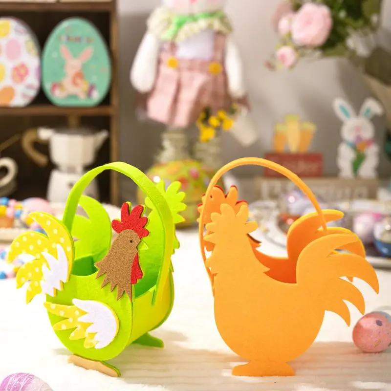 Rooster Baskets for Kids 3x Felt Easter Rooster Tote Bags Cute Funny Farmhouse Chicken Egg Holder with Handle for Boys Girls