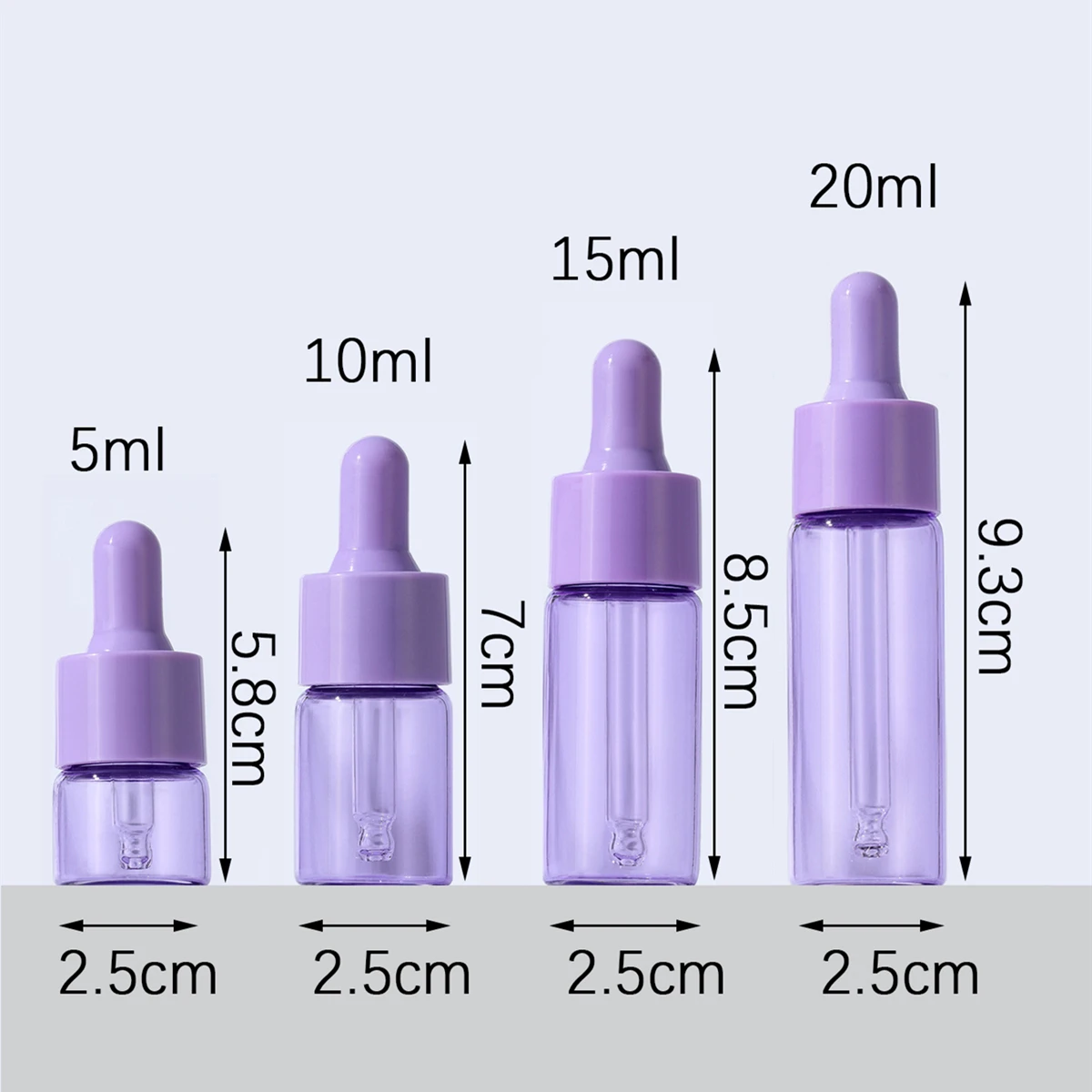 3pcs 5ml 10ml 15ml 20ml Purple Dropper Bottles Refillable Purple Lid Essential Cosmetic Glass Aromatherapy Liquid Bottle