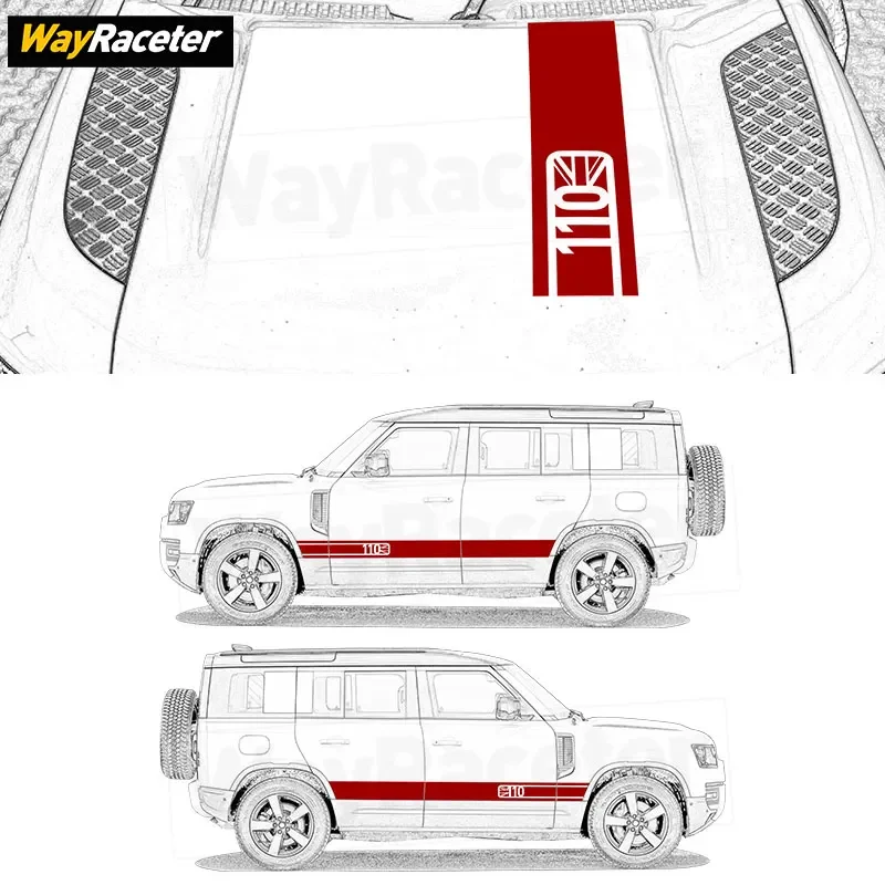3 Pcs/Set Door Side Stripes Sticker Union Jack Hood Bonnet Decal For  L663 110 2025 2024 2023 2020 Accessorie