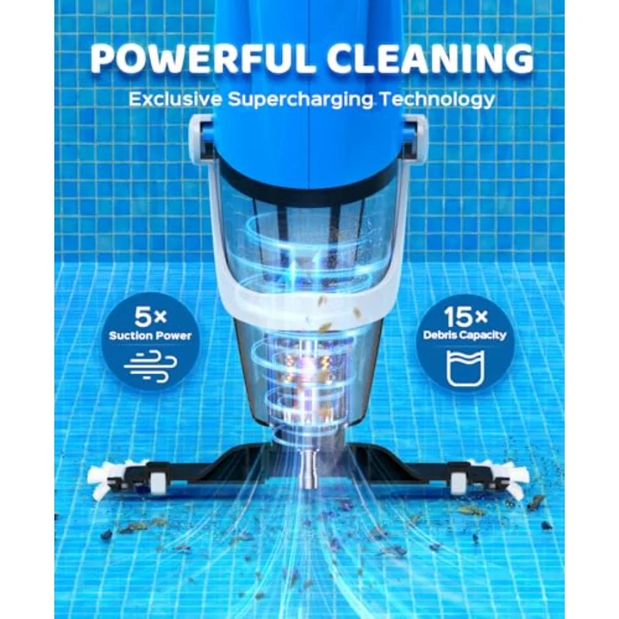 Above Ground Pool Vacuum with Telescopic Pole, ABS Plastic, Blue, 80Mins Runtime 18.5 GPM Suction Power for Pools, Hot Tubs, Sp