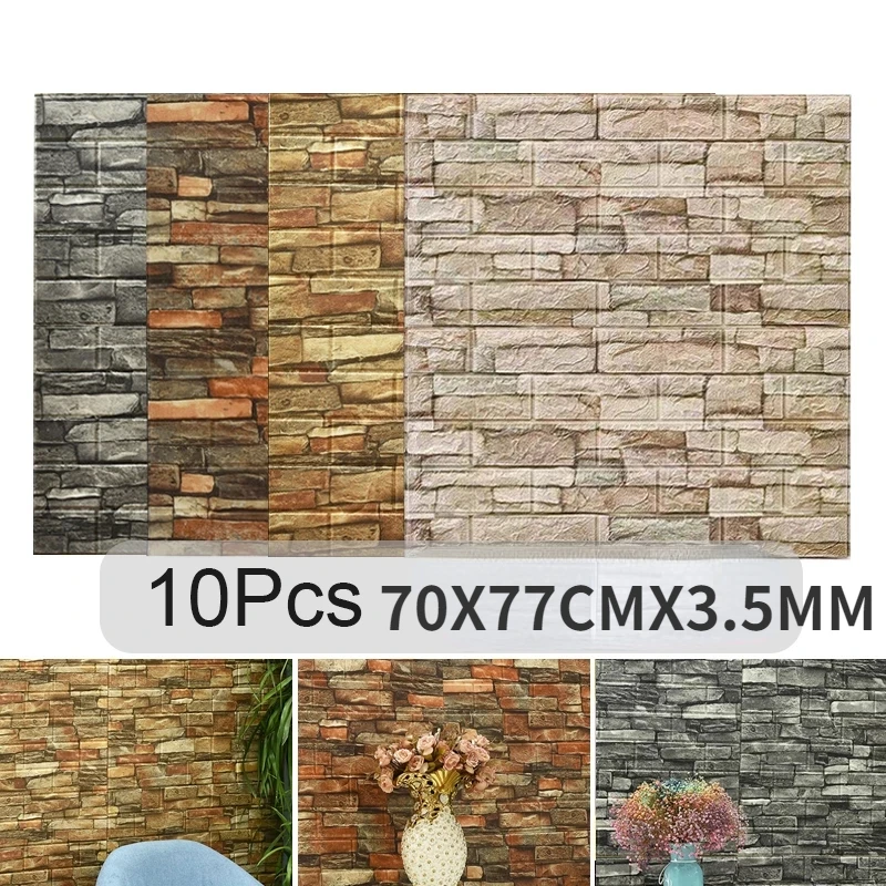 

10PCS Self Adhesive 3D Brick Wall Stickers Decor Foam Waterproof Wall Covering Wallpaper for Kids Room LivingRoom DIY Background