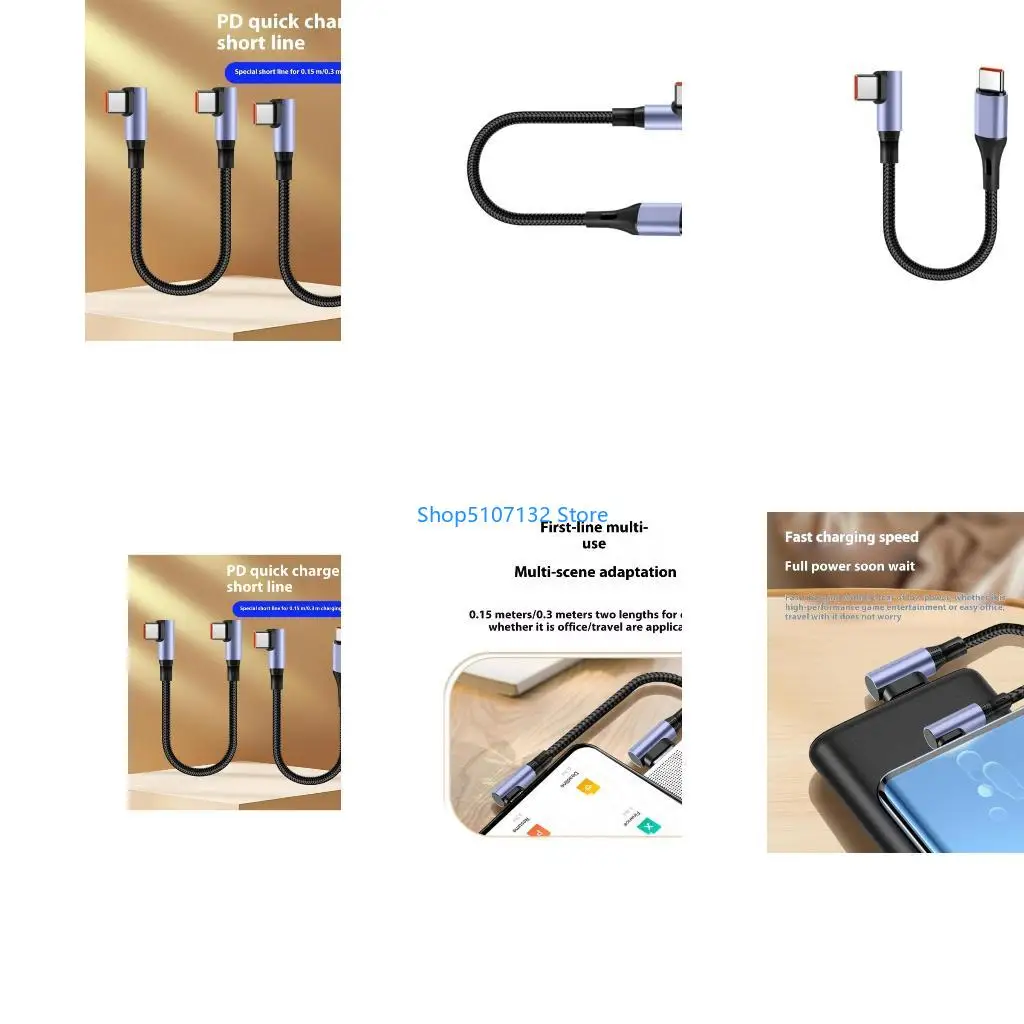 87HD Nylon Braided Short USB C Charging Cable 90 Degree Angled Design 15/30cm Length