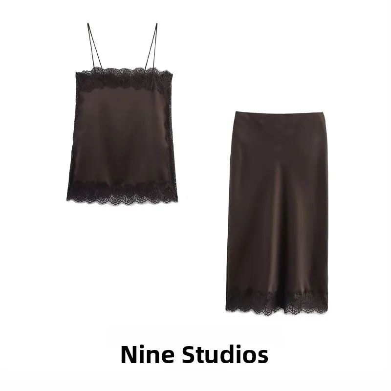 

Шелковый атласный текстурный кружевной топ f, комплект с юбкой, женский ансамбль Faion, летняя коллекция 2025, европейский Sle, обычная длина