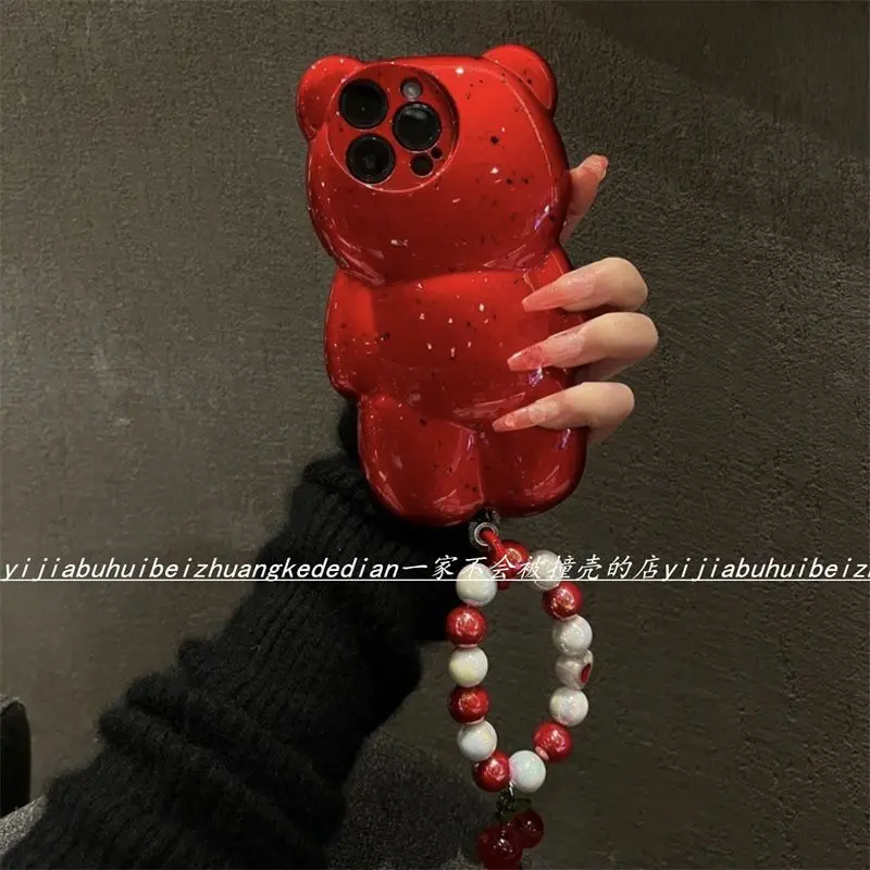 Niche iPhone12 Snowflake Stereoscopic bear iPhone15promax phone case iPhone14 Air cushion iPhone13 fall resistant iPhone11