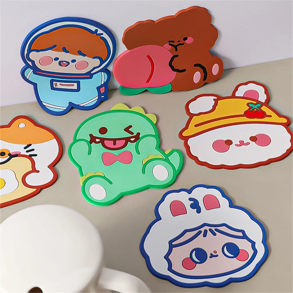 6/3pcs Cute Cartoon Tea Coaster Non-slip Heat Insulation Mat Anti-ironing TeaCup Pad Coffee Drinks Silicone Coaster Placemat