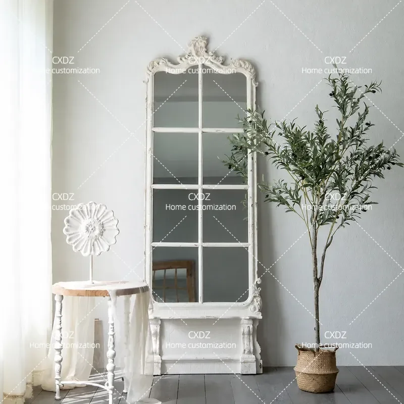 American Retro Full Body Floor Mirror Vintage Artistic Decorative Standing Mirror for Clothing Store Fitting Room Home