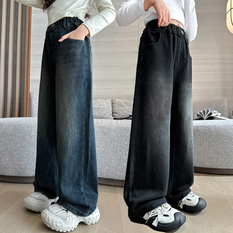 

New Autumn Kids Fashion Straight Classic Jeans For Girls Causal Denim Pants Children Loose Style Jeans Trousers Age 4-14 Years