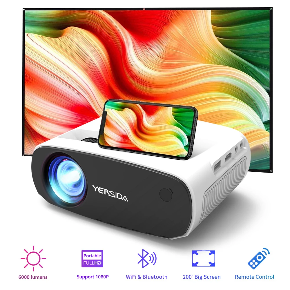 YERSIDA Mini Projector BL128 Portable Smart Home Native LED Projector Support 4K Video For Mobile Phone with WIFI Bluetooth LCD