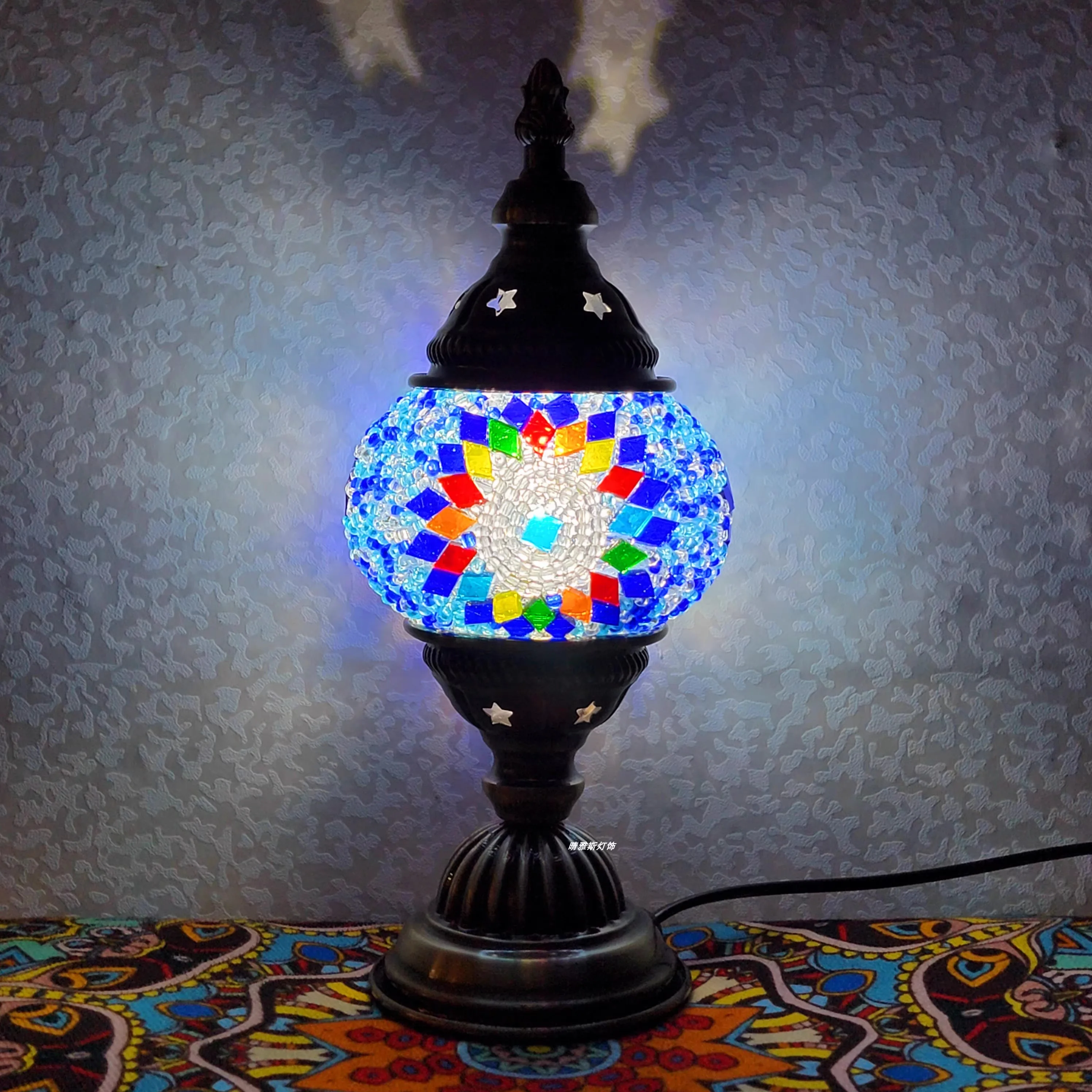 Imagem -03 - Usb Recarregável Turco Mosaico Candeeiro de Mesa Vintage Art Deco Artesanal Lamparas de Mesa Bola Vidro Cama Luz Led Noite Lampe