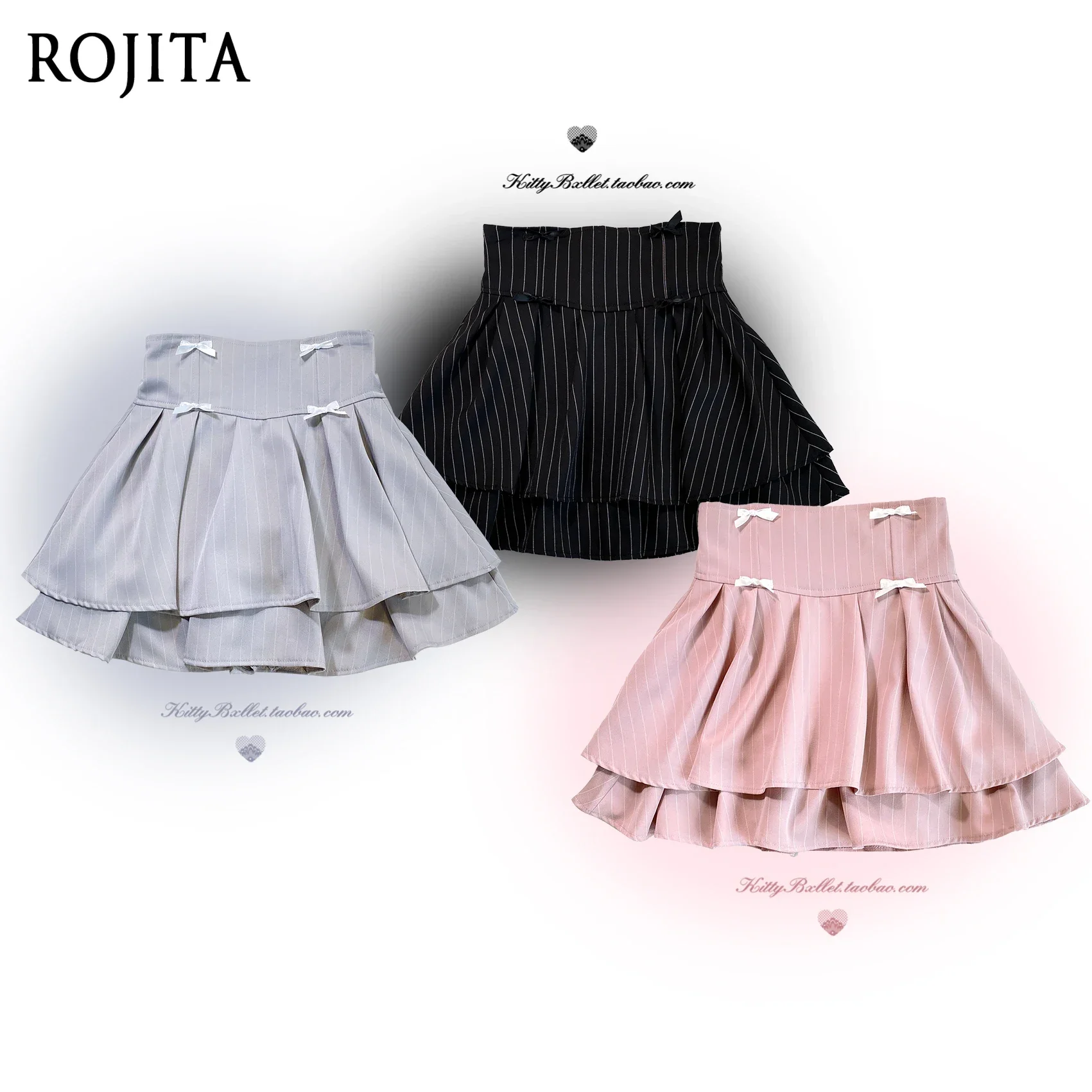Sweet Striped Mini Skirt Women High Waist Double Layer Ruffle Short Skirt with Bow Decor Lolita Casual Bottoms