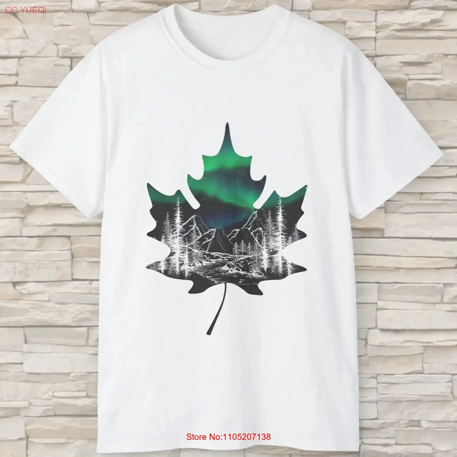 

Maple Leaf Mountain Northern Lights T Shirt Nature vintage Washed Soft graphic Stylish homme streetwear Top For Everyday Wear