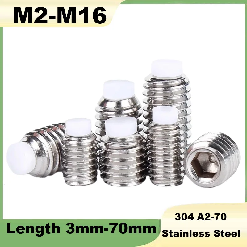 Set Screw M2 M2.5 M3 M4 M5 M6 M8 M10 M12 M16 304 Stainless Steel Hexagon Socket Plastic Nylon Dog Convex End Point Tip Grub Bolt