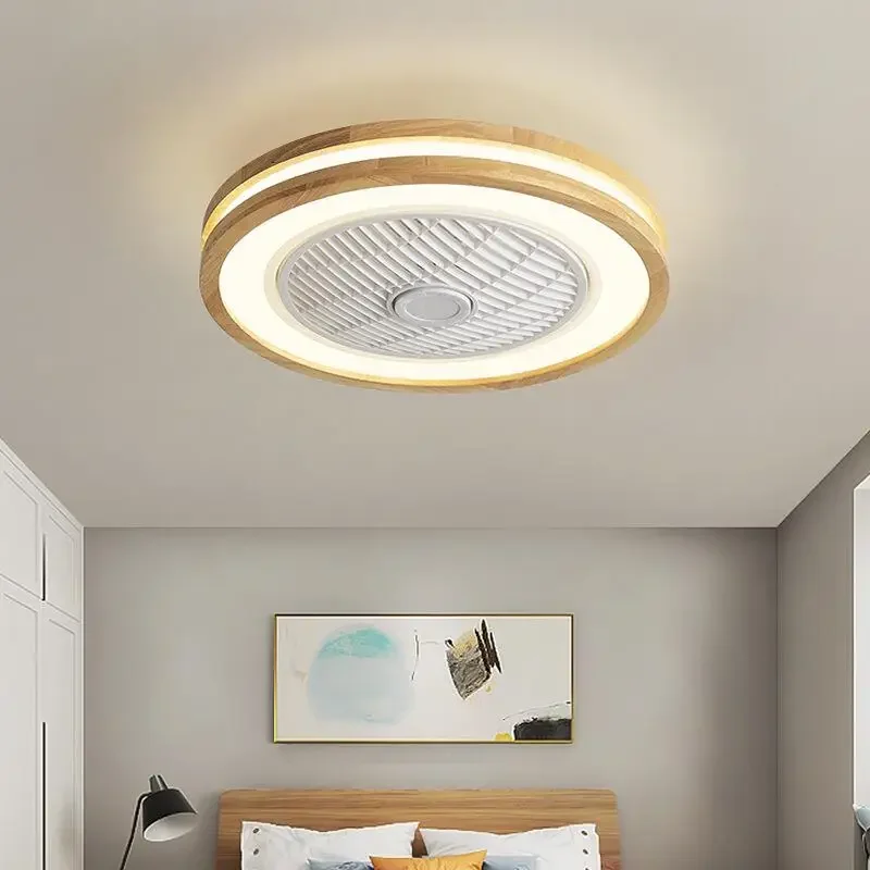 Wood Ceiling Fans Remote Control 110V 220V Round Led Fan Living Bedroom 20Inch Simple Modern Ceiling Ventilator Lighting