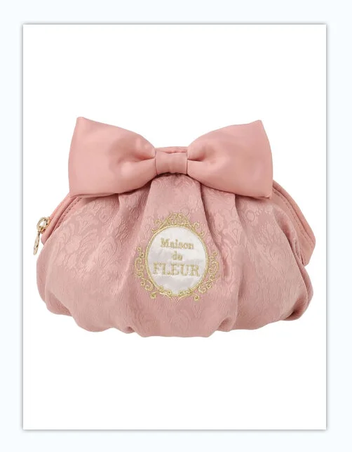 Japanese-Style Jacquard Embroidered Cute Bow Shell Bag Sweet Cute Cosmetic Bag Women Girls Cute Mini Storage Bags