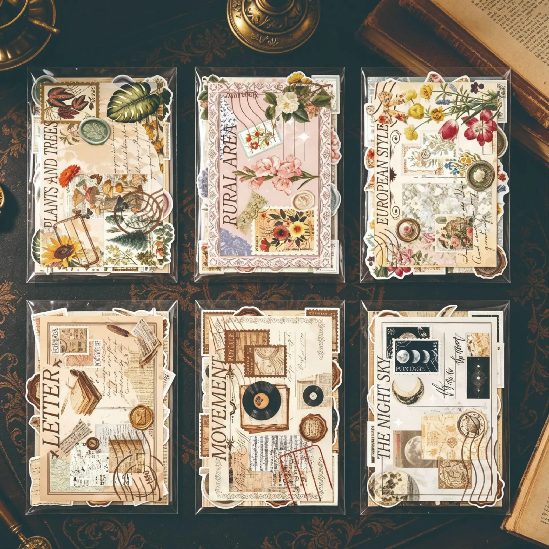 50Pcs Floral Ins Vintage Plant Newspaper Collage Sticker Pack Scrapbook Journaling Sticker Set