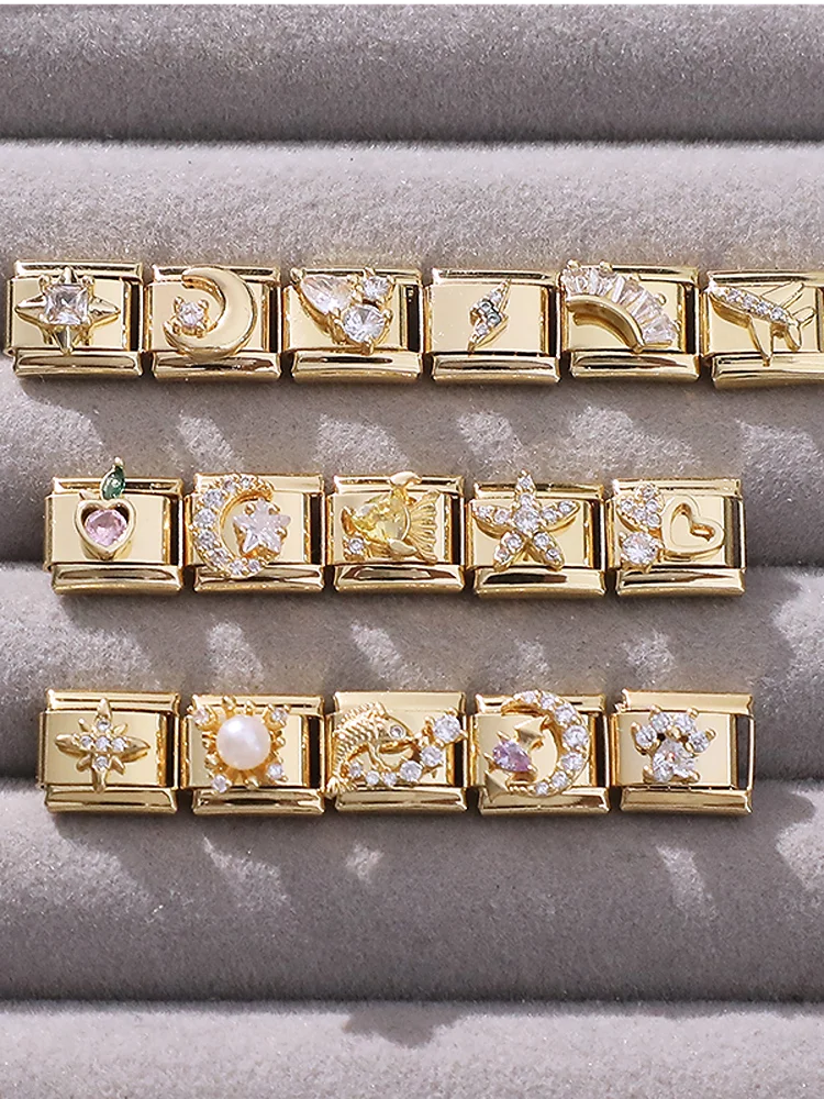 Nouveau Y2K couleur or coeur arc oreilles de lapin perle italien charme liens ajustement 9mm Bracelet en acier inoxydable femmes hommes bricolage fabrication de bijoux