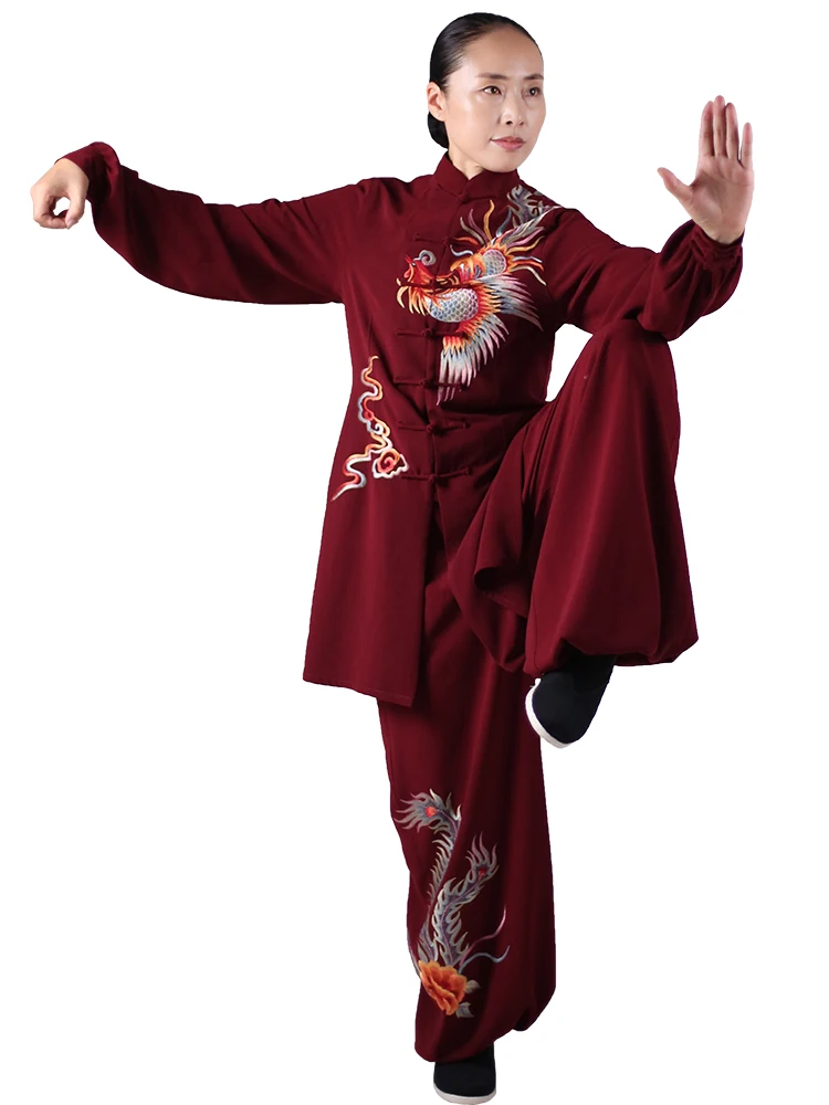 Mala Tai Chi primavera otoño nuevo estilo ropa de rendimiento de longitud media bordado Happy Phoenix peonía para mujer