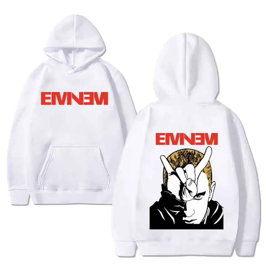 Hot Rapper Eminem Double Sided Printed Hoodie Men Women vintage Hip Hop streetwear Unisex Oversized Fleece Long sleeve pullovers