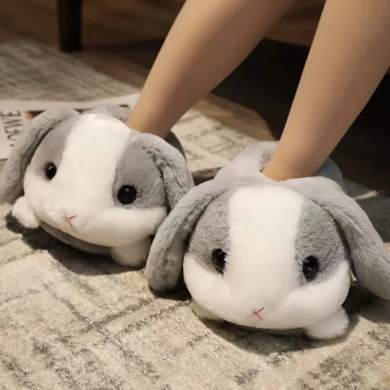 7 Colors Cute Cartoon Animal Plush Slippers Husky Dog Hamster Rabbit Bunny Soft Stuffed Shoes Warm Winter Indoor Slides