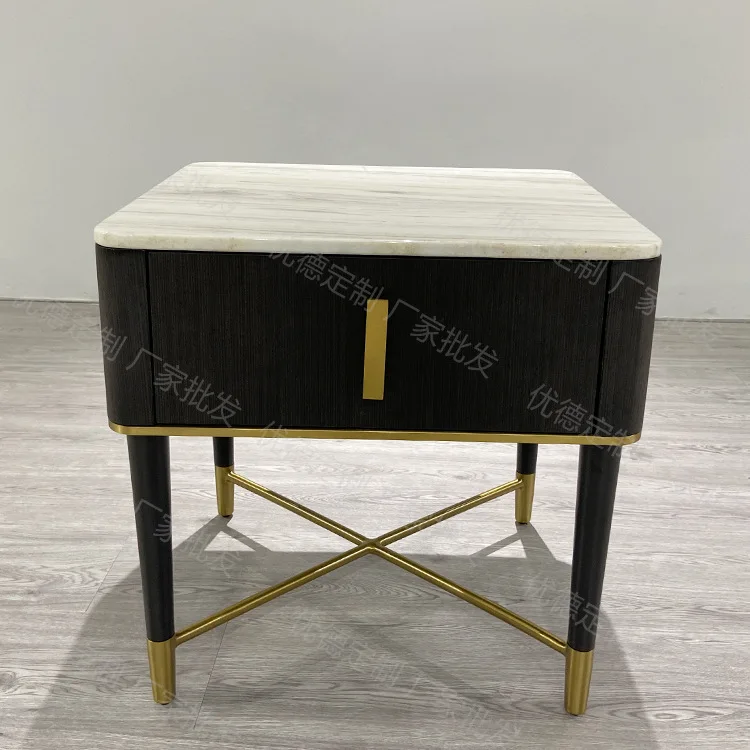 Italian light luxury gold-plated stainless steel table foot trim marble desktop hotel bedroom bedside table