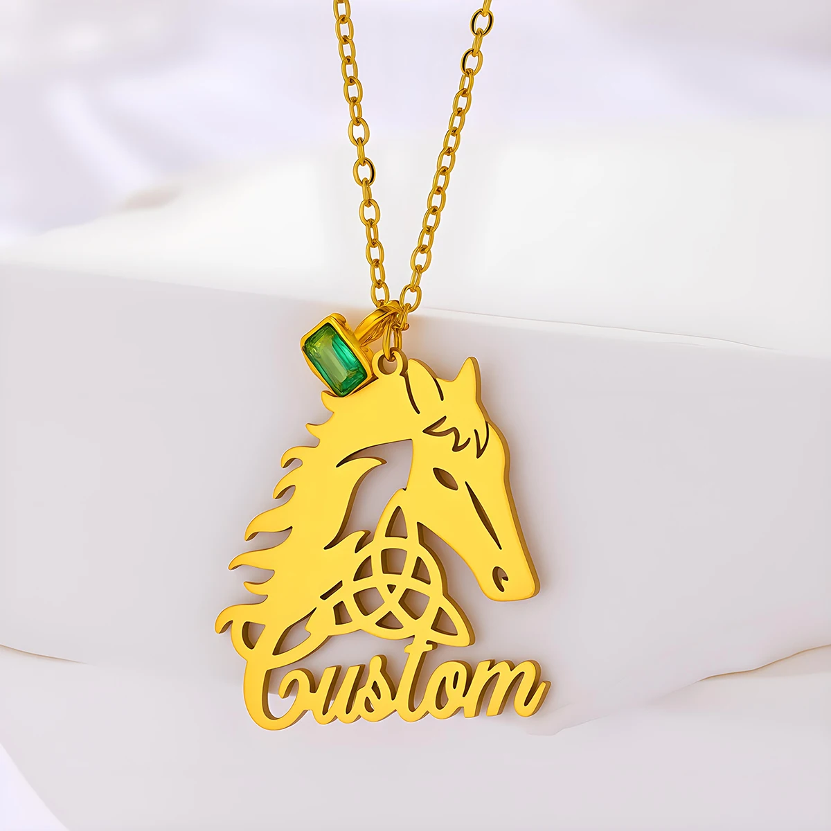 

Todorova Custom Name Spiritual Horse Head Witch Knot Pendant Necklace Women Men Stainless Steel Birthday Jewelry Gift