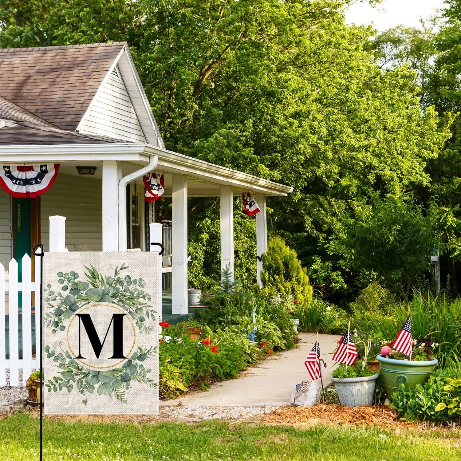 Monogram Letter M Floral Garden Flag 12x18 Inch Double Sided Outside Outdoor Family Last Name Initial Yard Flag (M)